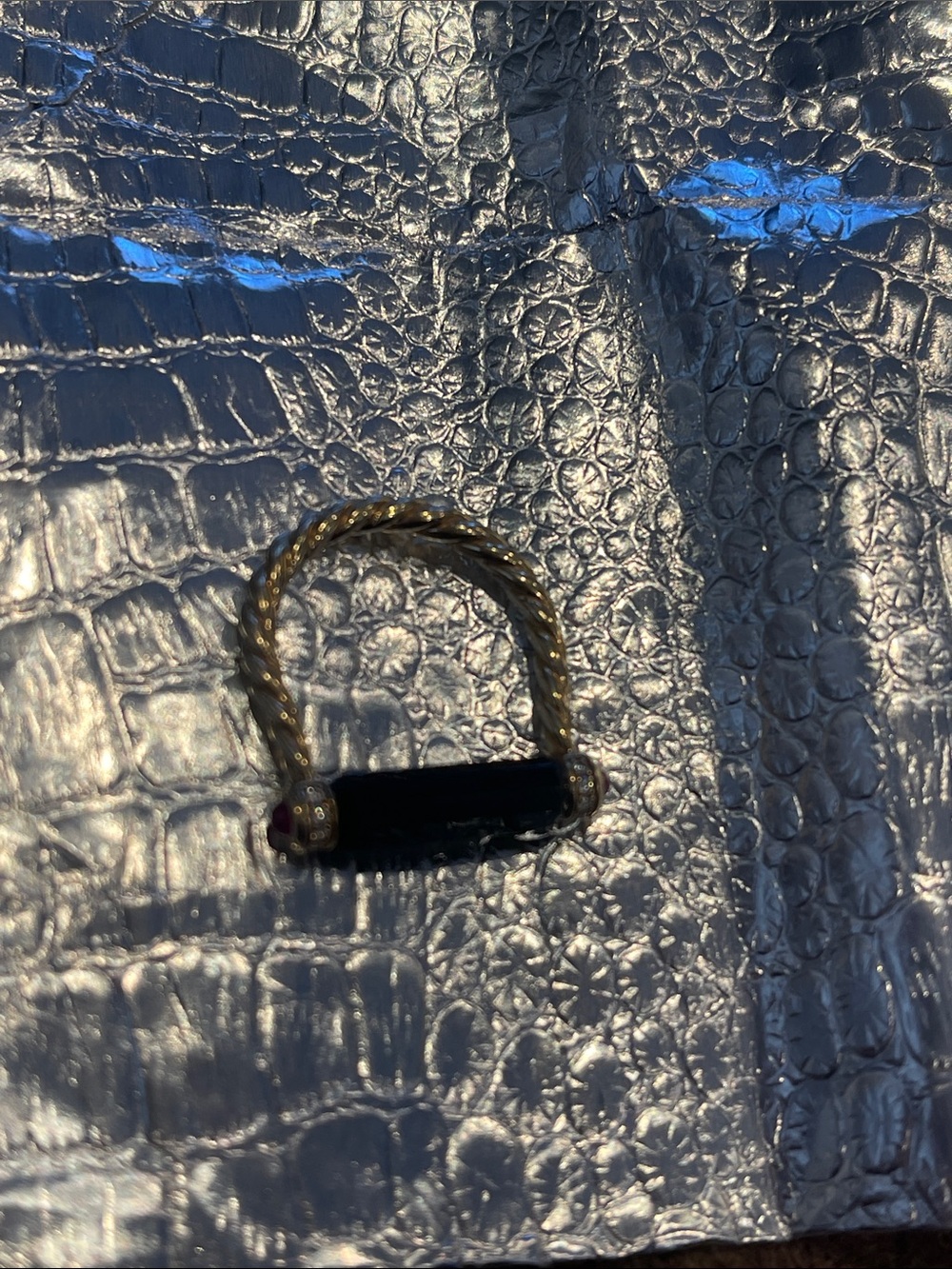 David Yurman Gold-Tone Twisted Band Ring with Black Cylinder